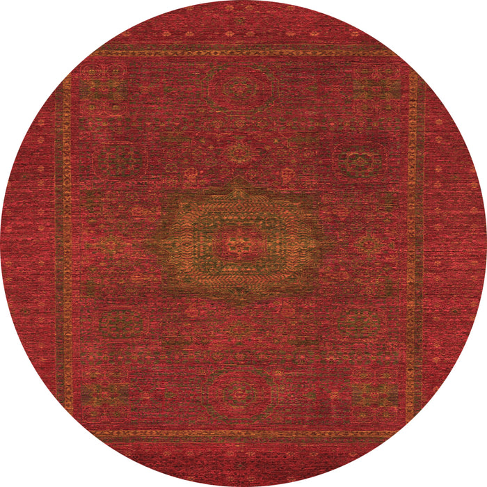 Round Machine Washable Abstract Orange Modern Area Rugs, wshabs1320org