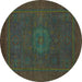 Round Machine Washable Abstract Turquoise Modern Area Rugs, wshabs1320turq