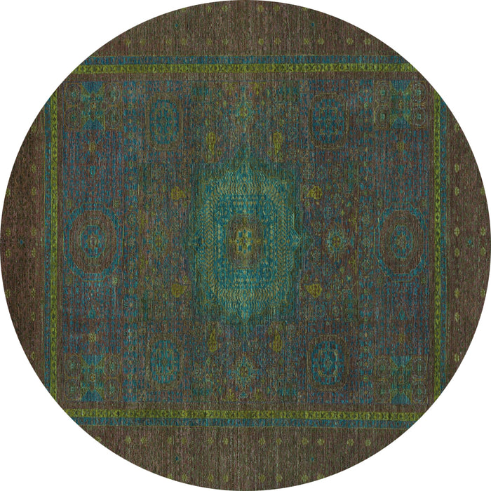 Round Abstract Turquoise Modern Rug, abs1320turq