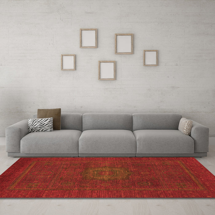 Machine Washable Abstract Orange Modern Area Rugs in a Living Room, wshabs1320org