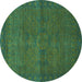 Round Machine Washable Abstract Turquoise Modern Area Rugs, wshabs1321turq