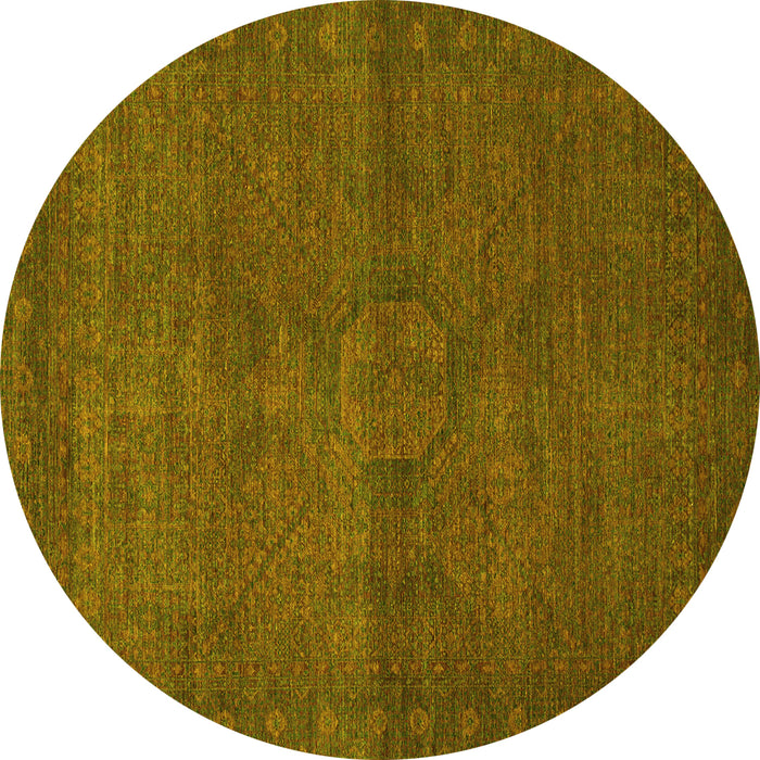 Round Abstract Yellow Modern Rug, abs1321yw
