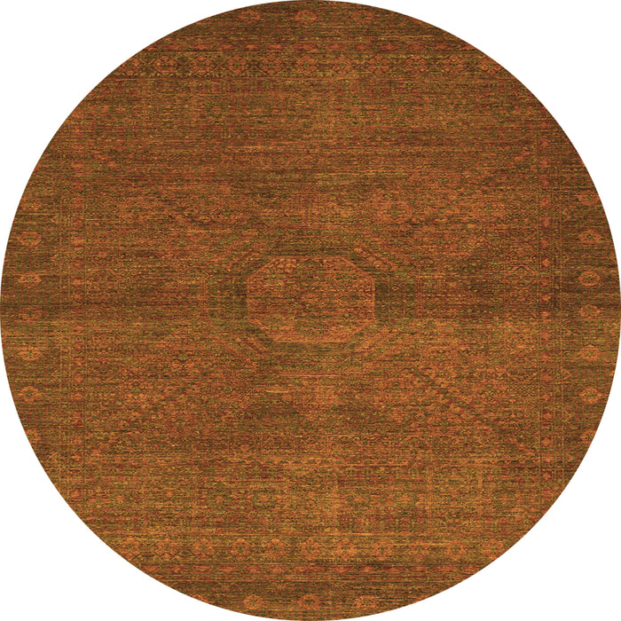 Round Machine Washable Abstract Orange Modern Area Rugs, wshabs1321org