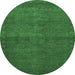 Round Machine Washable Abstract Emerald Green Modern Area Rugs, wshabs1321emgrn