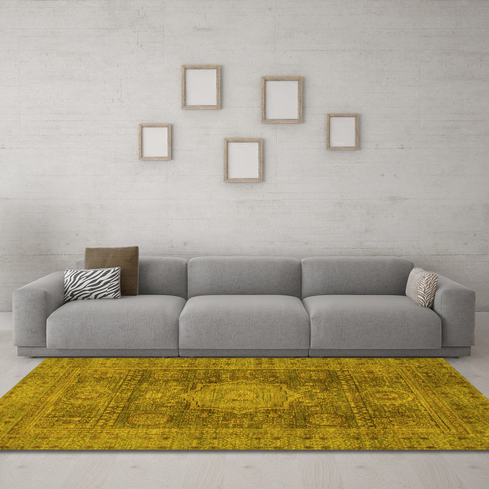 Machine Washable Abstract Yellow Modern Rug in a Living Room, wshabs1322yw