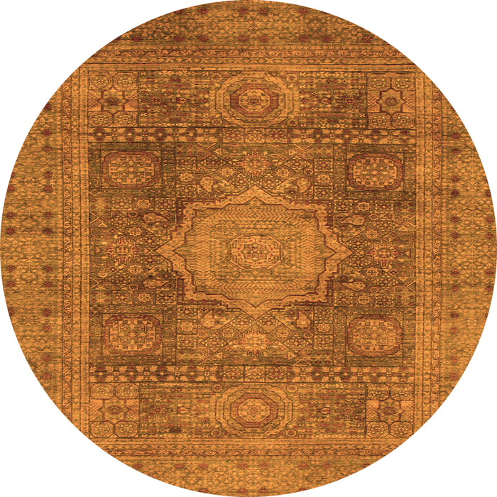 Round Machine Washable Abstract Orange Modern Area Rugs, wshabs1322org