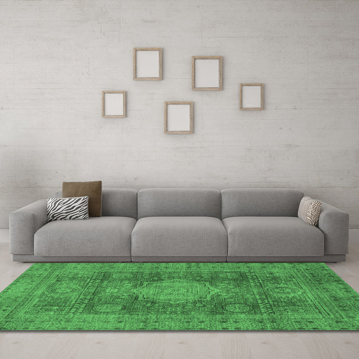 Machine Washable Abstract Emerald Green Modern Area Rugs in a Living Room,, wshabs1322emgrn