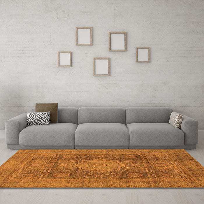 Machine Washable Abstract Orange Modern Area Rugs in a Living Room, wshabs1322org