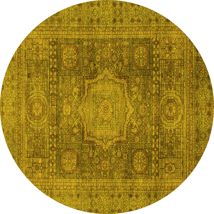 Round Machine Washable Abstract Yellow Modern Rug, wshabs1322yw