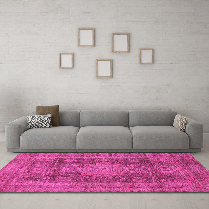 Machine Washable Abstract Pink Modern Rug in a Living Room, wshabs1322pnk