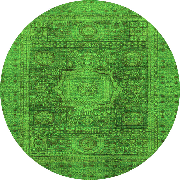 Round Machine Washable Abstract Green Modern Area Rugs, wshabs1322grn