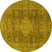 Round Abstract Yellow Modern Rug, abs1322yw