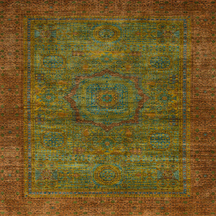 Square Abstract Saddle Brown Modern Rug, abs1323