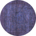 Round Machine Washable Abstract Blue Modern Rug, wshabs1323blu