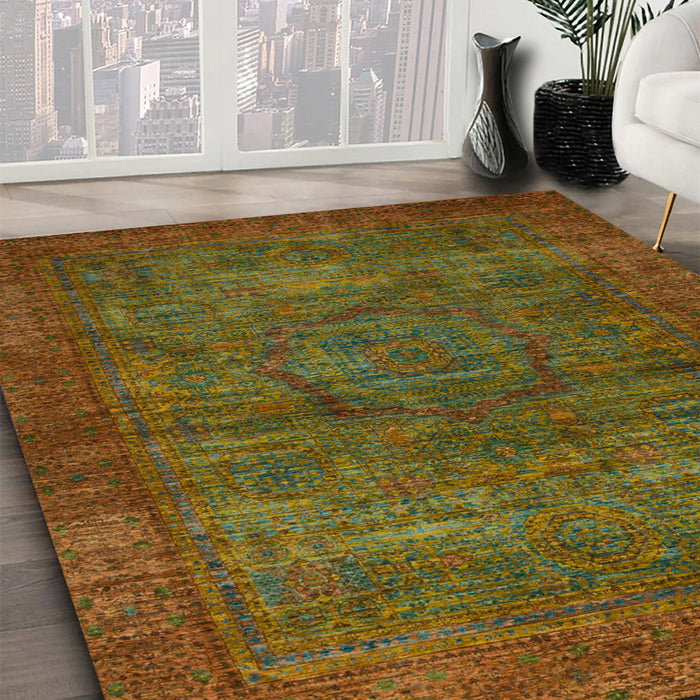 Abstract Saddle Brown Modern Rug in Family Room, abs1323