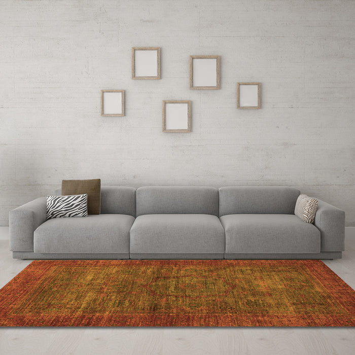 Machine Washable Abstract Orange Modern Area Rugs in a Living Room, wshabs1323org