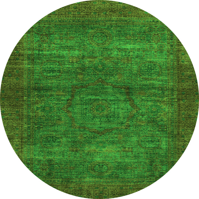 Round Machine Washable Abstract Green Modern Area Rugs, wshabs1323grn