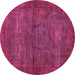 Round Machine Washable Abstract Pink Modern Rug, wshabs1323pnk