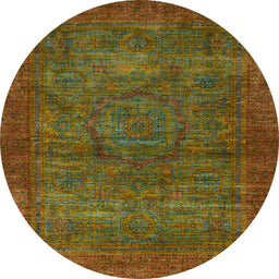 Round Machine Washable Abstract Saddle Brown Rug, wshabs1323