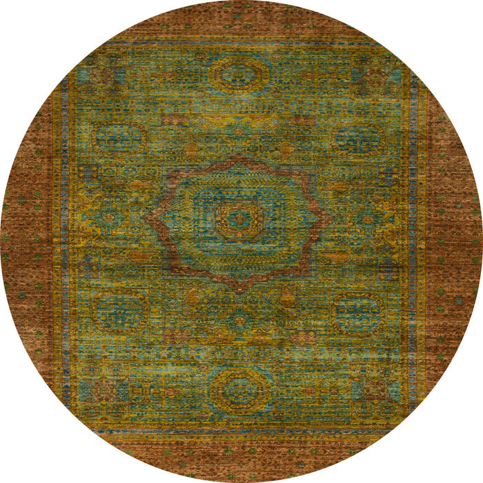 Round Machine Washable Abstract Saddle Brown Rug, wshabs1323