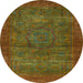 Round Abstract Saddle Brown Modern Rug, abs1323