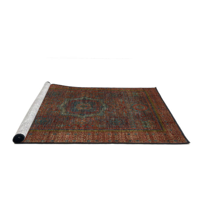 Sideview of Machine Washable Abstract Saffron Red Rug, wshabs1324