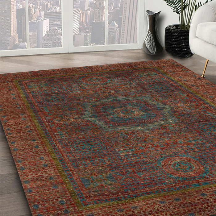 Abstract Saffron Red Modern Rug in Family Room, abs1324