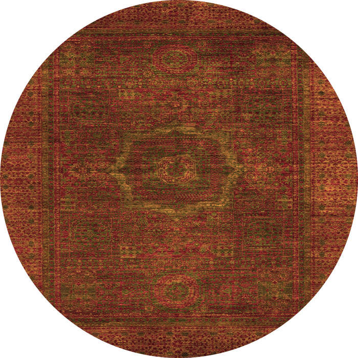 Round Machine Washable Abstract Orange Modern Area Rugs, wshabs1324org
