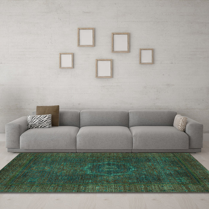 Machine Washable Abstract Turquoise Modern Area Rugs in a Living Room,, wshabs1324turq