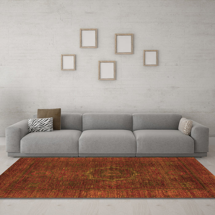 Machine Washable Abstract Orange Modern Area Rugs in a Living Room, wshabs1324org