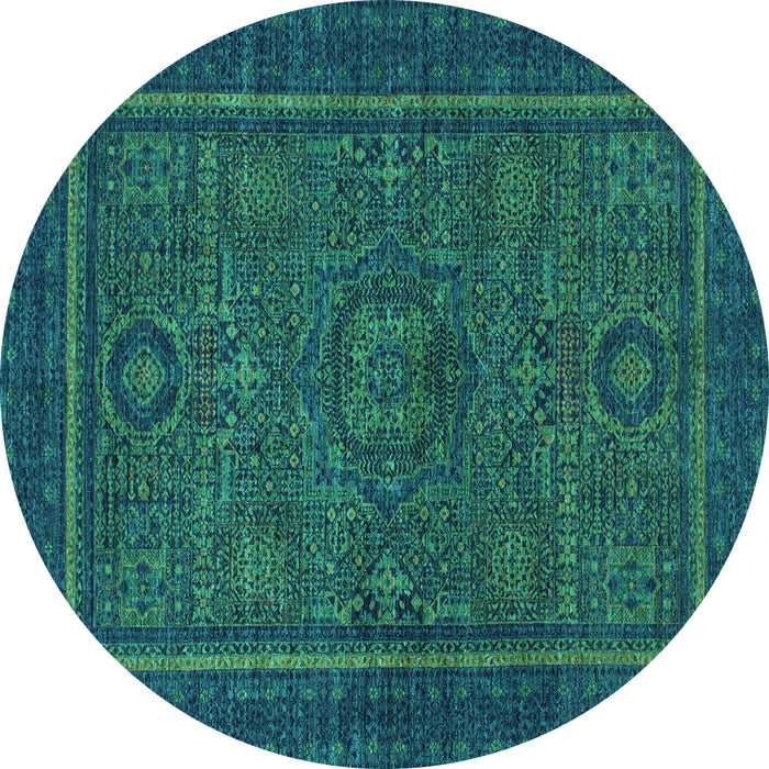 Round Machine Washable Abstract Turquoise Modern Area Rugs, wshabs1325turq