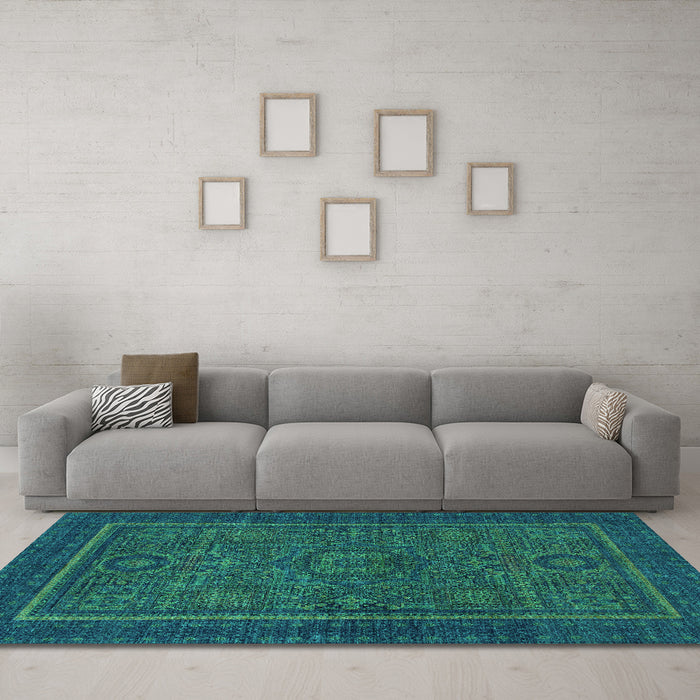 Machine Washable Abstract Turquoise Modern Area Rugs in a Living Room,, wshabs1325turq