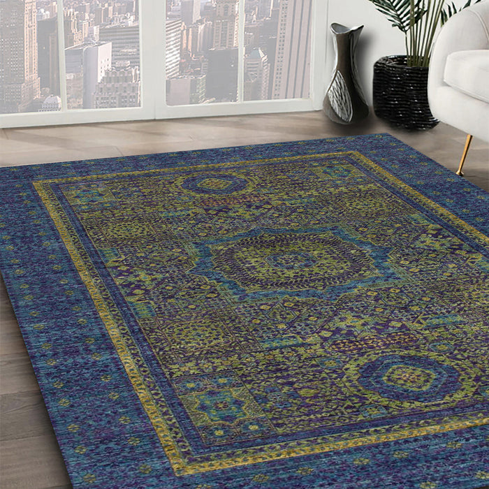 Machine Washable Abstract Hazel Green Rug in a Family Room, wshabs1325