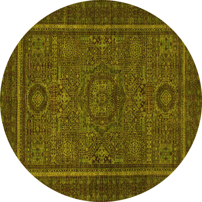 Round Machine Washable Abstract Yellow Modern Rug, wshabs1325yw