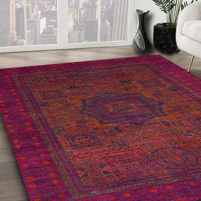 Machine Washable Abstract Brown Red Rug in a Family Room, wshabs1326