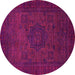 Round Machine Washable Abstract Pink Modern Rug, wshabs1326pnk