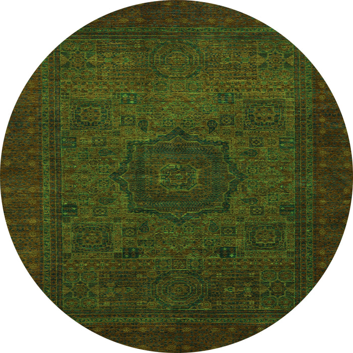 Round Machine Washable Abstract Green Modern Area Rugs, wshabs1326grn