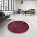 Round Machine Washable Abstract Brown Red Rug in a Office, wshabs1326