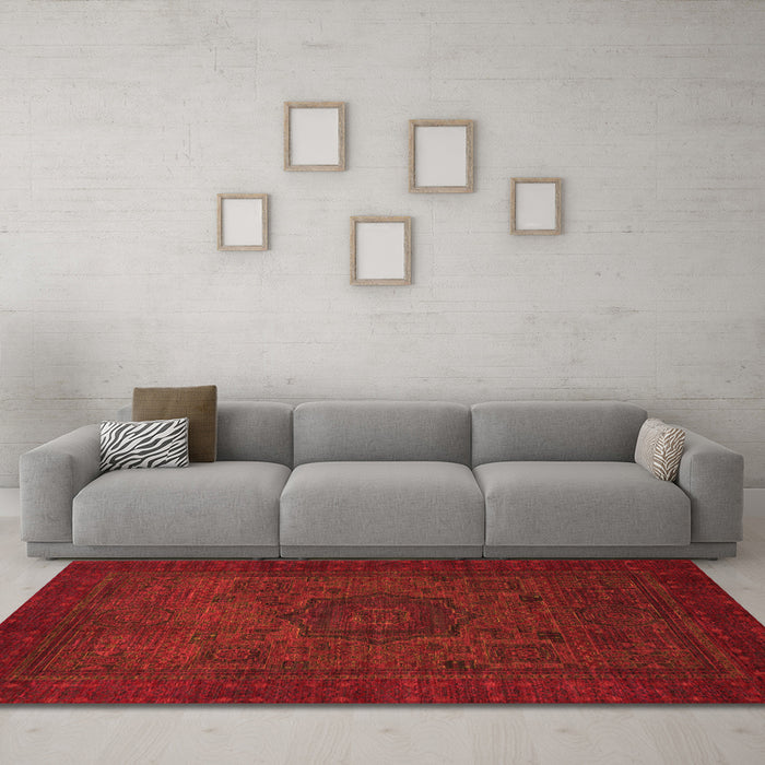 Machine Washable Abstract Orange Modern Area Rugs in a Living Room, wshabs1326org