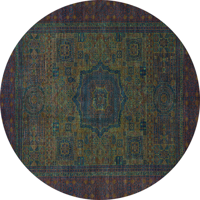 Round Machine Washable Abstract Turquoise Modern Area Rugs, wshabs1326turq