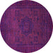 Round Machine Washable Abstract Purple Modern Area Rugs, wshabs1326pur