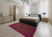 Abstract Brown Red Modern Rug in a Bedroom, abs1326