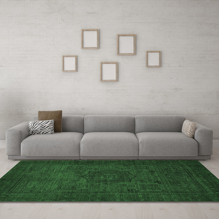 Machine Washable Abstract Emerald Green Modern Area Rugs in a Living Room,, wshabs1326emgrn