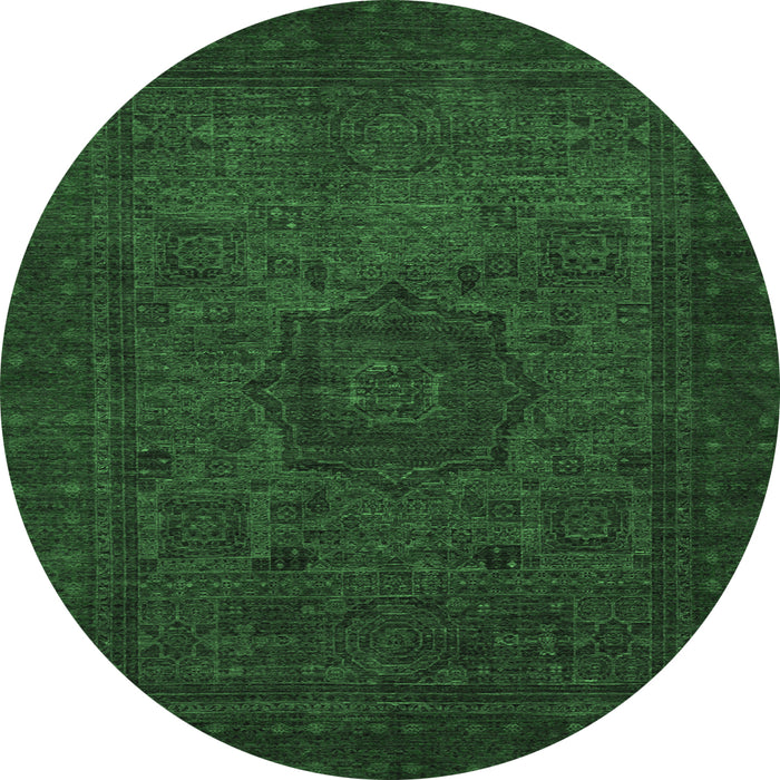 Round Machine Washable Abstract Emerald Green Modern Area Rugs, wshabs1326emgrn