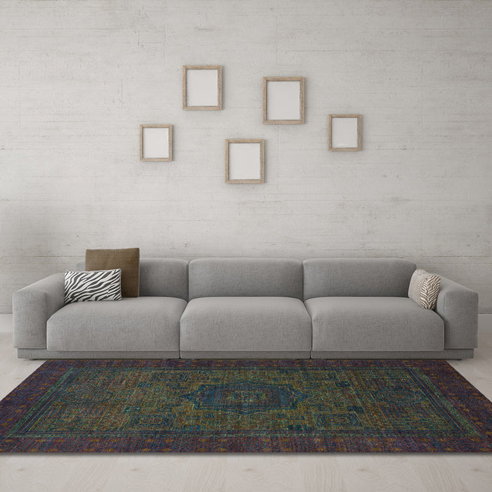 Machine Washable Abstract Turquoise Modern Area Rugs in a Living Room,, wshabs1326turq