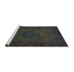 Sideview of Machine Washable Abstract Turquoise Modern Area Rugs, wshabs1326turq