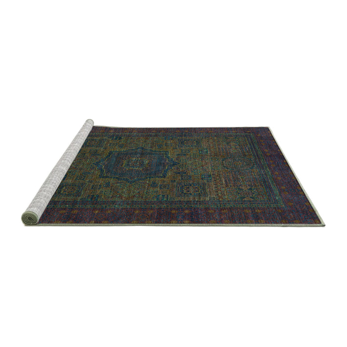 Sideview of Machine Washable Abstract Turquoise Modern Area Rugs, wshabs1326turq