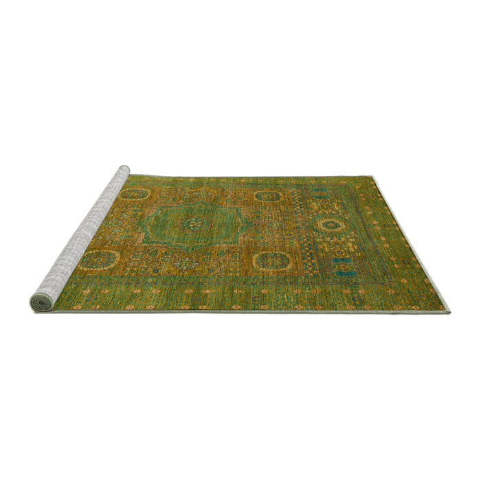 Sideview of Machine Washable Abstract Dark Yellow Green Rug, wshabs1327