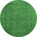 Round Abstract Emerald Green Modern Rug, abs1327emgrn