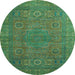 Round Machine Washable Abstract Light Blue Modern Rug, wshabs1327lblu